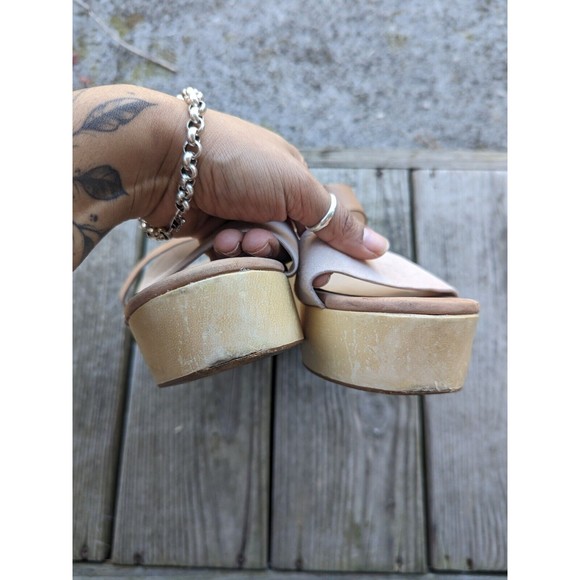 Blank Canvas Made in Brazil Tan Suede Platform Wooden Sandals Women Size 11 - Picture 3 of 8